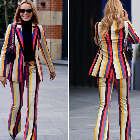 Alice + Olivia Breann Denim Boheme Striped Multi Fitted Blazer Jacket Size 4 - Picture 14 of 15